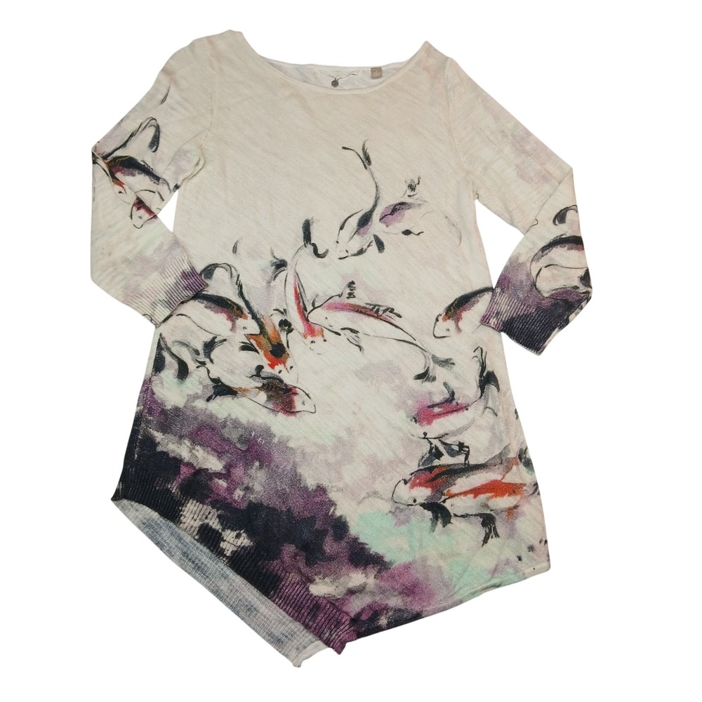 Knitted & Knotted Anthropologie Koi Fish Handkerchief‎ Hem Sweater Small